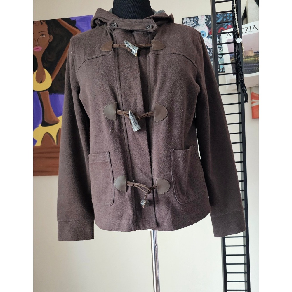 Lauren Ralph Lauren Petite Brown Fleece Toggle Hooded Jacket Coat Womens P/L